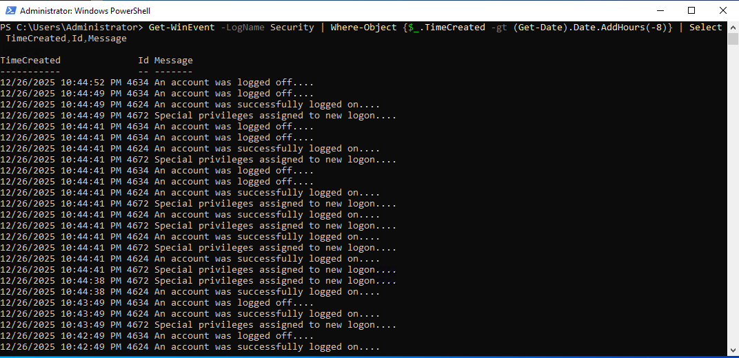 Recent authentication activity timeline